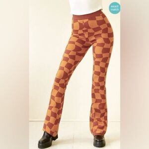 Women’s Knit Pants Geometric Checkered Wide Leg Pants - Bailey Rose Sold By LALA